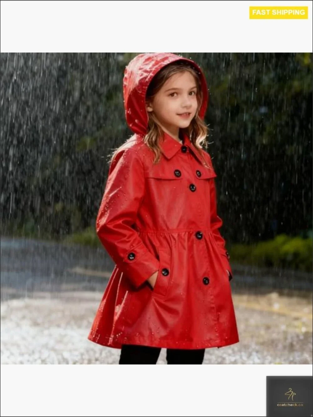 Girls Waterproof Windbreaker Jacket Detachable Hood Lightweight Trench Coat